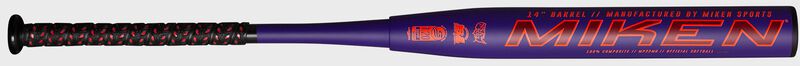 Miken logo on the barrel of a Freak Primo USSSA maxload bat - SKU: MP22MU loading=