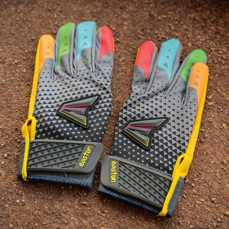 Picture of the back of a pair of black Easton x Happiness Project Ghost NX fastpitch batting gloves