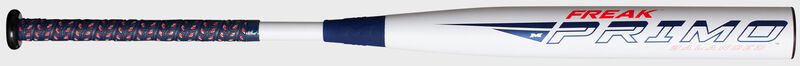 Barrel of a white Miken Freak Primo USA softball bat - SKU: MP22BA