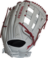 Back of a white Pro Series 13.5 in slowpitch glove with a pull strap back and scarlet laces - SKU: PRO135-WS image number null
