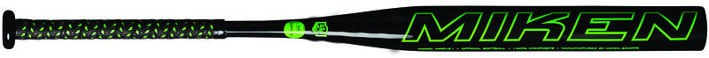 A black REV-EX all association bat with a green Miken logo on the barrel - SKU: MREV21 image number null