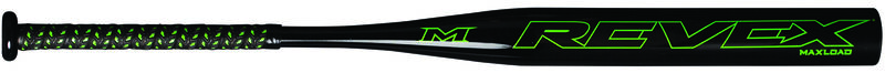 A black Miken REV-EX all association bat with a green logo on the barrel - SKU: MREV21 image number null