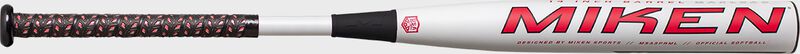 Red Miken logo on the barrel of a white Freak Primo USA bat - SKU: MSA3PRML loading=