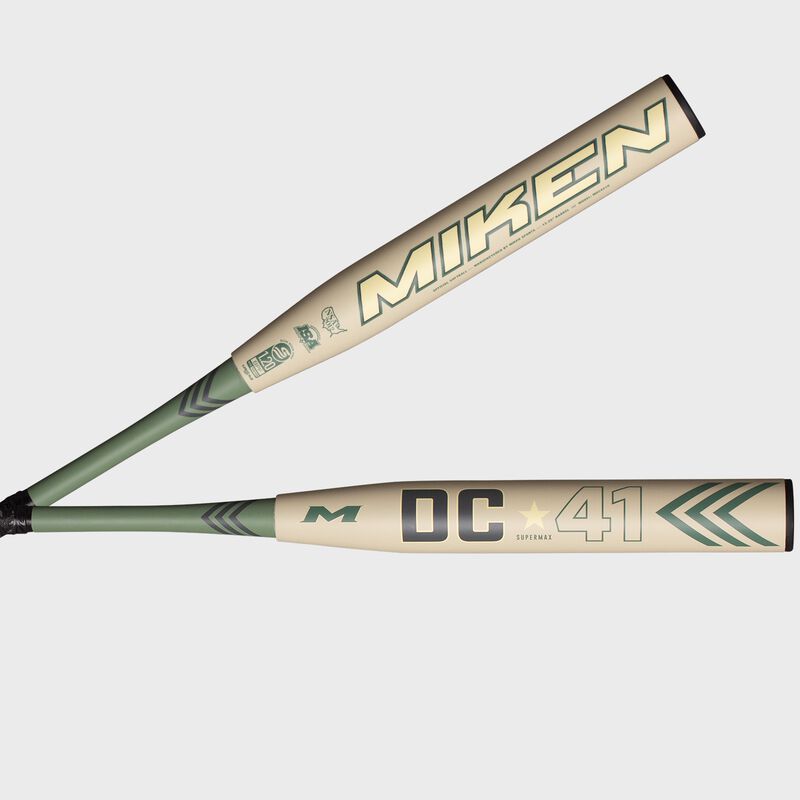 2 views of a tan 2021 DC41 Supermax 12.25 in barrel USSSA bat - SKU: MDCX21U loading=