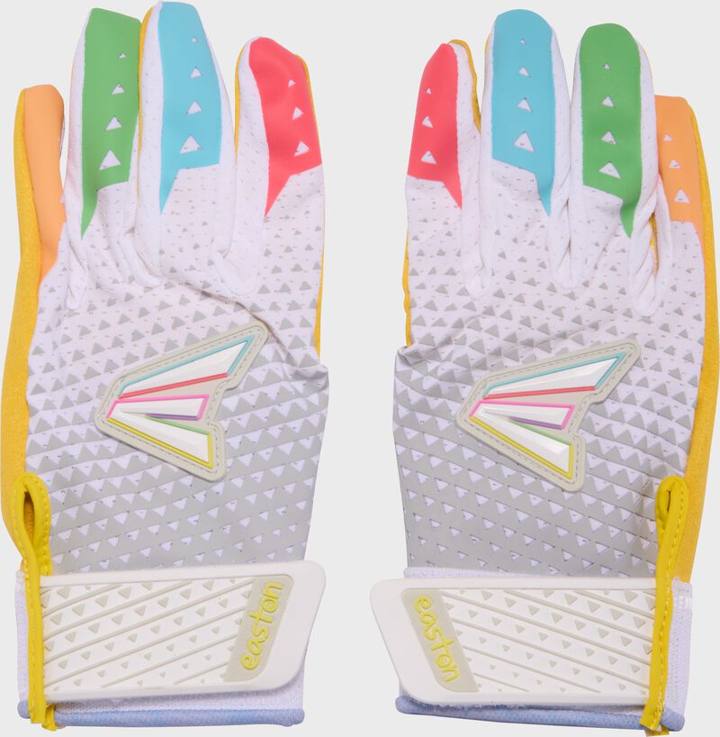 A pair of white Easton x Happiness Project Ghost NX fastpitch batting gloves loading=