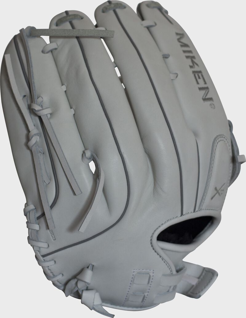 White back of a Miken Pro Series 13 in slowpitch softball glove - SKU: PRO130-WW loading=