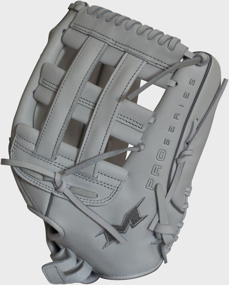 Thumb of a white 15 in Pro Series slowpitch softball glove with a white H web - SKU: PRO150-WW image number null