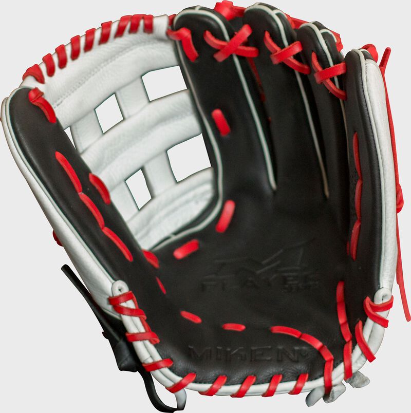 Palm of a black Miken Player Series Softball Glove
