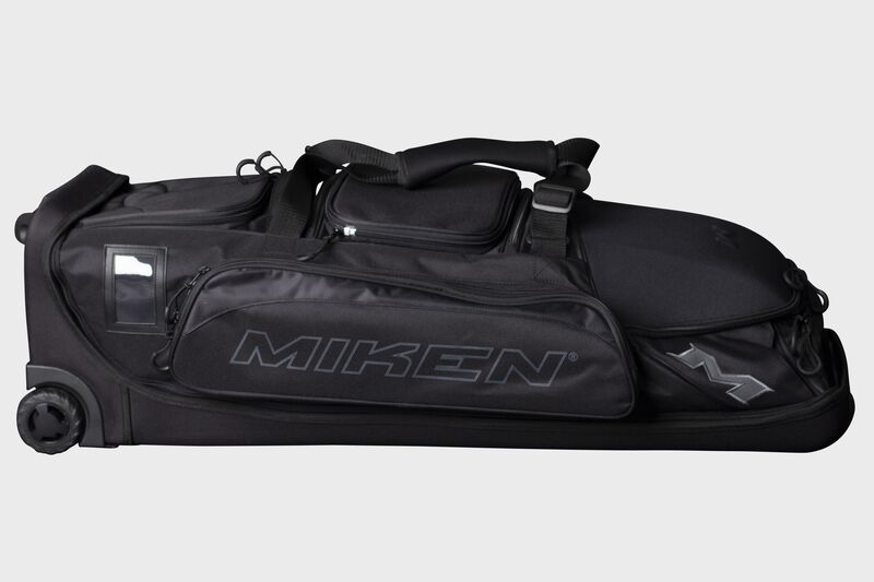 Side of a black Miken Pro wheeled equipment bag - SKU: MKMK7X-PRO loading=