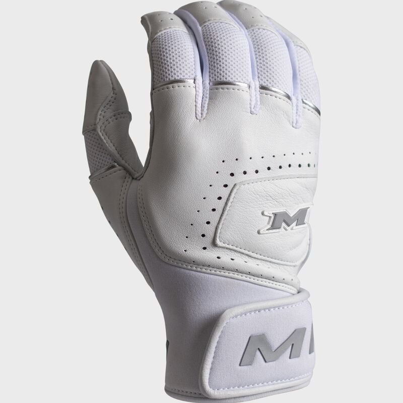 A white Miken Ultra Pro Slowpitch batting glove
