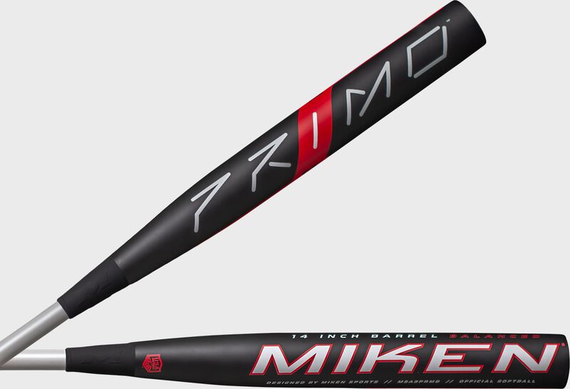2 views of the barrel of a black 2023 Freak Primo balanced USA bat - SKU: MSA3PRMB loading=