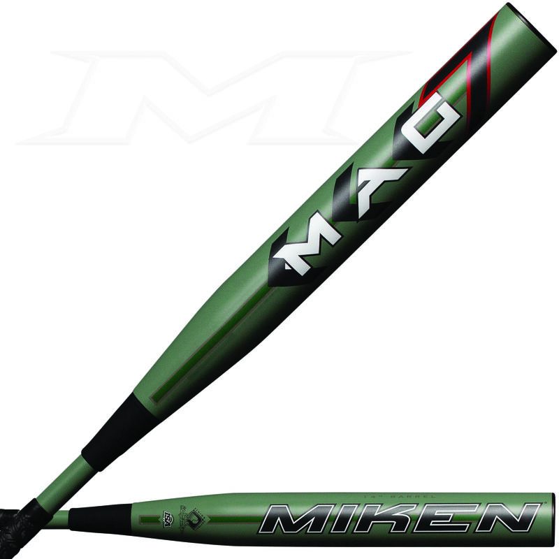 Two views of the barrel of a 2021 Mag 7 maxload SSUSA bat with a Mag 7 logo on one and Miken logo on the other - SKU: MMA21S loading=