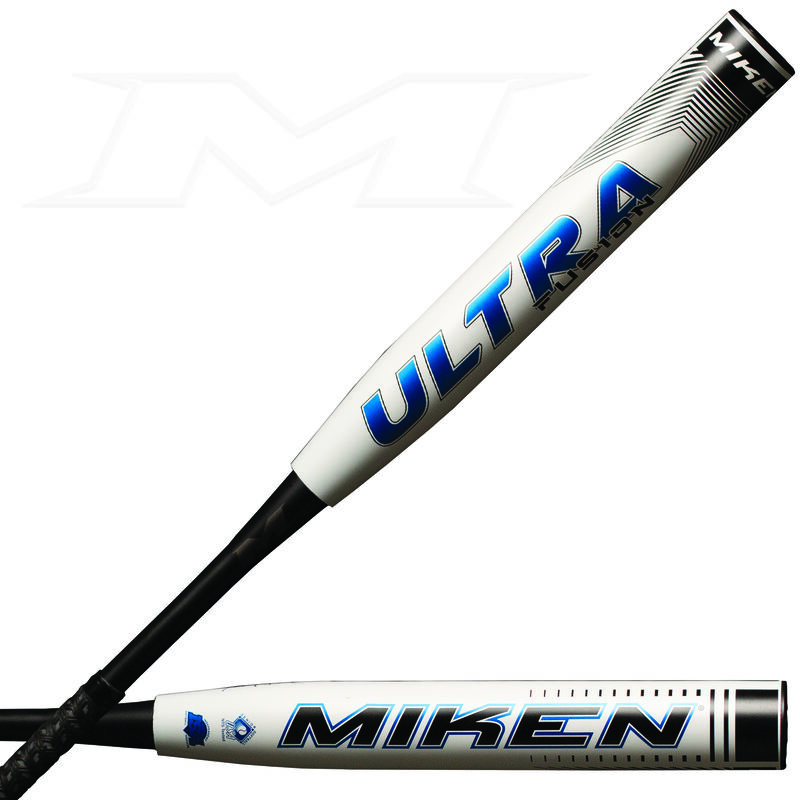 A white 2021 Johnny Bailey Ultra Fusion maxload SSUSA bat with a blue decal on the barrel - SKU: MFN2MS loading=