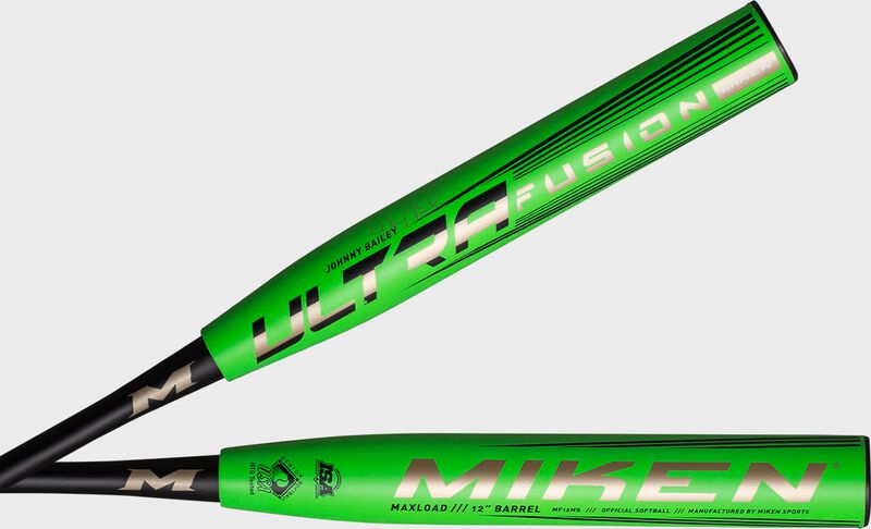 2 views of a green 2022 Johnny Bailey Ultra Fusion maxload ssusa senior bat - SKU: MF12MS