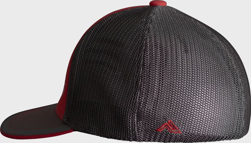 Grey mesh back of a red Miken FlexFit Hat - SKU: MFFHAT-RS