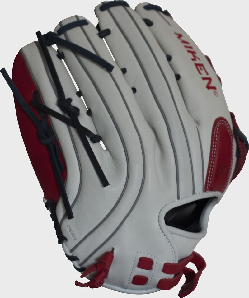 White back of a 13 in Pro Series slowpitch softball glove - SKU: PRO130-WSN