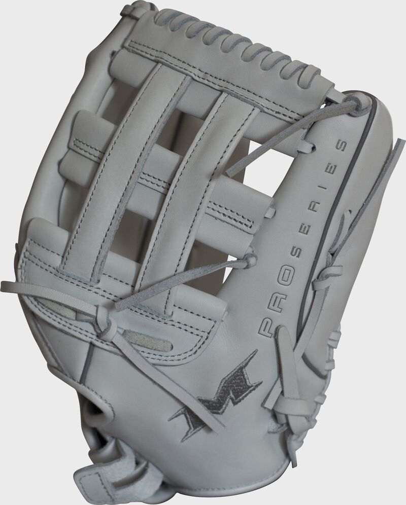 Thumb of a white 13in Pro Series slowpitch softball glove with a white H web - SKU: PRO130-WW