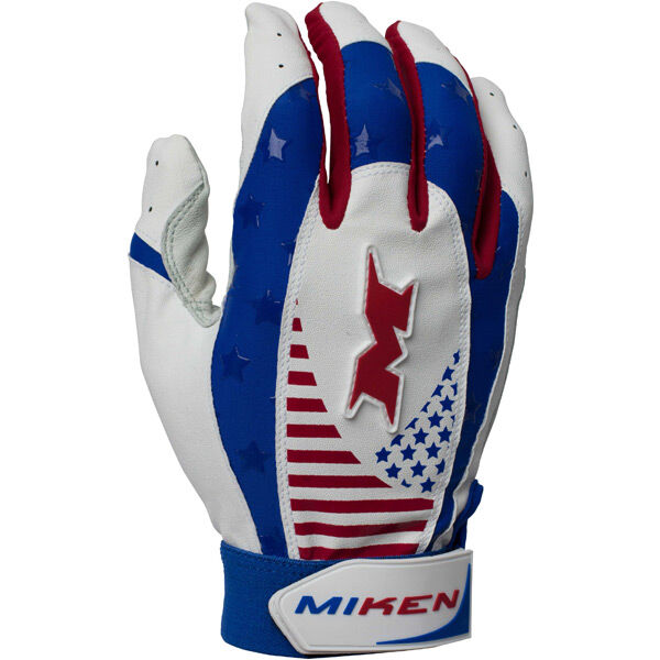 Miken Pro Adult Red White Blue Batting Gloves Miken