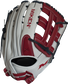 Back of a white/scarlet Pro Series 13 in slowpitch glove with a red H web - SKU: PRO130-WSN image number null
