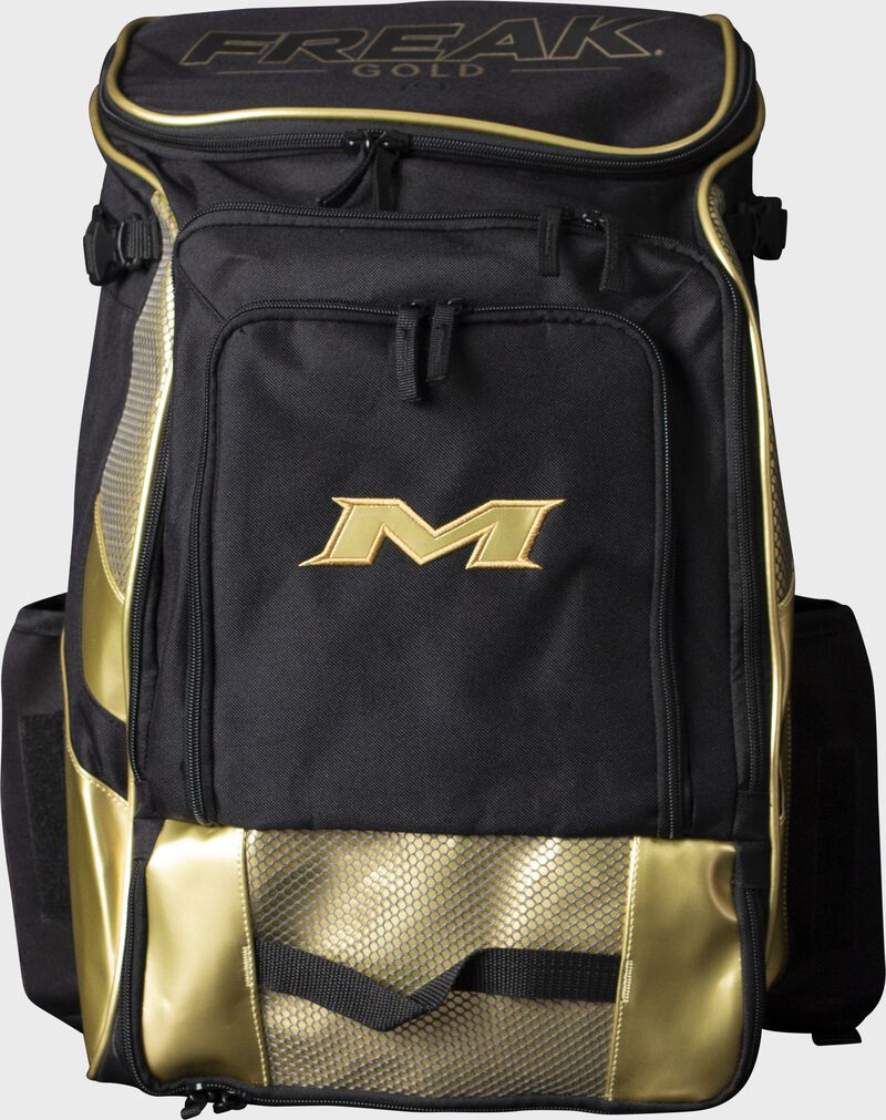 A black/gold Miken Softball backpack - MKMK7X-BP-GLD loading=
